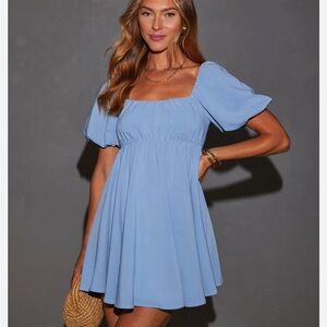 Vici Light Blue Puff Sleeve Dress